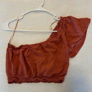 orange one shoulder crop top